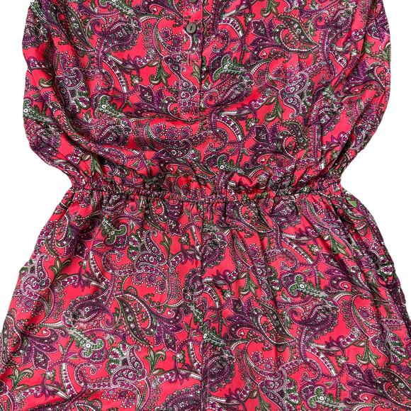 RAGA | Lasting Passion Red Paisley Print Wide Leg Satin Dress w Pockets - Picture 6 of 12